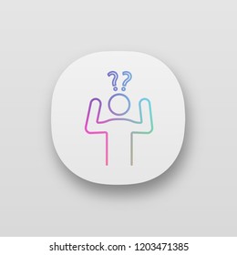 Confusion app icon. UI/UX user interface. Making decisions. Indecision. A lot of questions. Indecisive person. Perplexity. Stress symptom. Web or mobile application. Vector isolated illustration