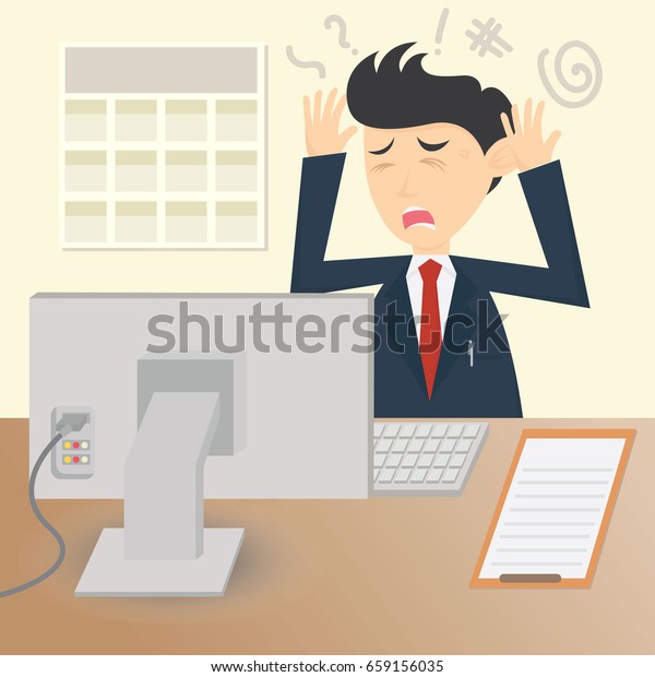 Confusion Businessman Work Wit Computer Cartoon Stock Vector (Royalty ...