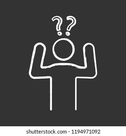 Confusion chalk icon. Making decisions. Indecision. A lot of questions. Indecisive person. Perplexity. Emotional stress symptom. Isolated vector chalkboard illustration