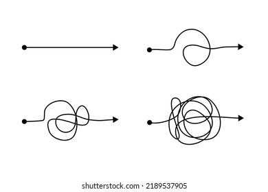 Confusion clarity or path doodle vector idea concept. simplifying the complex. messy line like hard and easy way. doodle . Vector illustration