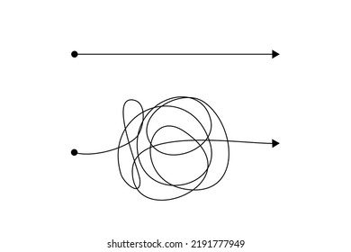 Confusion clarity or path doodle vector idea concept. simplifying the complex. messy line like hard and easy way. doodle . Vector illustration