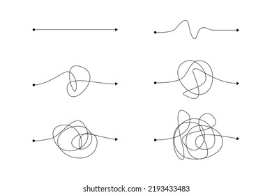 Confusion clarity or path doodle vector idea concept. simplifying the complex. messy line like hard and easy way. doodle . Vector illustration