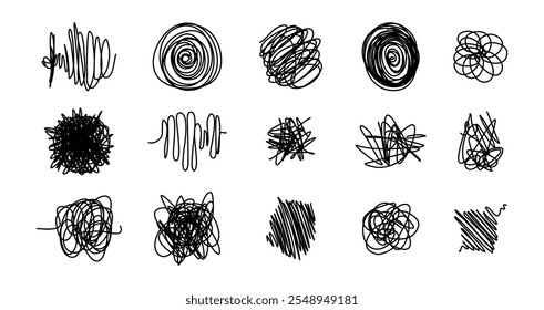 Confusión Doodle estilo de boceto de línea. líneas de pluma incompletas y garabatos dibujados a mano Elementos. Ilustración vectorial