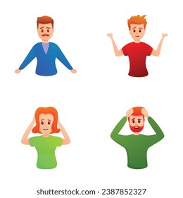 Confusion emotion icons set cartoon vector. People with emotion of confusion. Body language concept