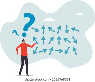 Confusion, frustration or decision making, mess, dilemma or complicated problem, lack of understanding, uncertain.business concept.flat character.