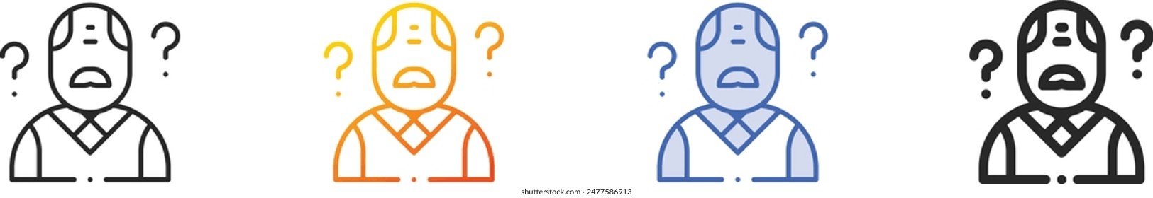 Confusión icon.Thin Linear, Gradient, Blue Stroke y bold Style Design Aislado Sobre Fondo Blanco