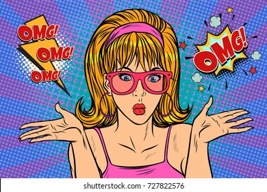 Pop Art Surprised Woman Face Open Stock Vector (Royalty Free ...