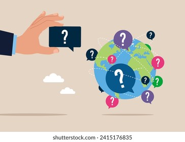 Confusion problem or doubt, lost in trouble or complexity, misunderstanding. Flat vector illustration