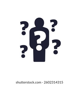 Confusion and uncertainty icon with person on white