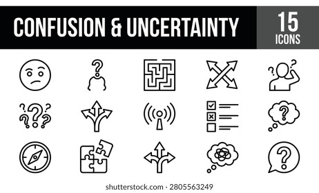 Confusion and Uncertainty Icon Set: Decision Making, Questions, and Mazes