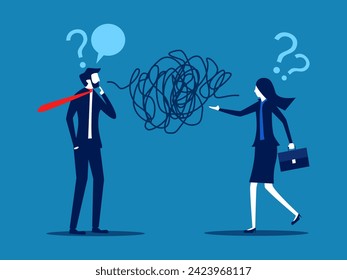 Confusion at work. Businessmen and women have problems communicating with each other