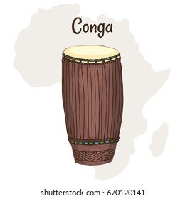 Conga. Colored hand drawn vector illustration