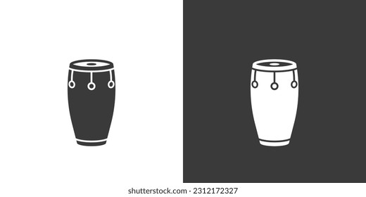 Conga drum flat web icon. Conga logo design. Percussion instrument simple conga drum sign silhouette icon invert color. Conga solid black icon vector design. Musical instruments concept