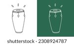 Conga drum line drawing vector design. Percussion instrument single conga clipart drawing in linear style isolated on white and chalkboard background. Musical instrument clipart concept