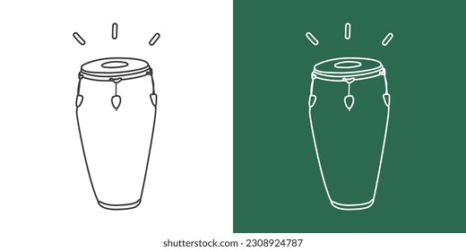 Diseño vectorial de dibujo de línea de tambor conga. Instrumento de percusión dibujo de clipart conga simple en un estilo lineal aislado en el fondo blanco y de pizarra. Concepto del cliente de instrumentos musicales