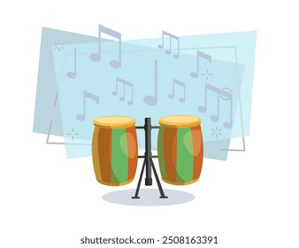 Ilustración plana de tambores Conga. Música cubana, ritmo, percusión. Concepto de instrumentos musicales. El Vector se puede utilizar para temas como música étnica, cultura tradicional, ocio