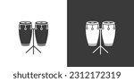 Conga drums flat web icon. Congas logo design. Percussion instrument simple pair of conga drum sign silhouette icon invert color. Congas solid black icon vector design. Musical instruments concept