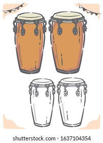 Conga drums isolated on white. Vector illustration.	