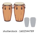 Conga drums and it's silhouette set. Vector illustration.	