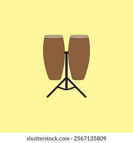 Conga drums vector illustration. Percussion instrument isolated on yellow background