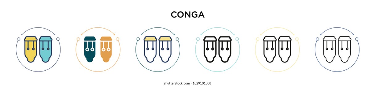 Icono de conga en estilo relleno, delgado, contorno y trazo. Ilustración vectorial de dos diseños de iconos vectoriales de conga de color y negro se pueden utilizar para móviles, ui, web