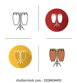 Conga icon. Flat design, linear and color styles. Tumbadora. Isolated vector illustrations