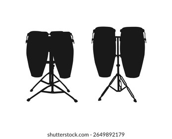 Conga icon. Flat silhouette version. Vector silhouette of a conga musical instrument. Silhouette of Congas on Stand.