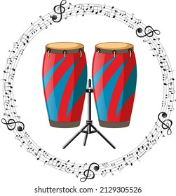 A conga with musical notes on white background illustration