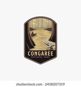 Congaree National Park logo patch badge illustration, river forest scenery design