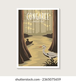 Congaree National Park poster illustration, river forest scenery poster design