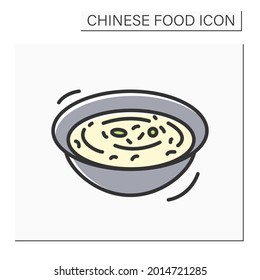 Congee color icon. Simple traditional Chinese breakfast rice porridge bowl. Concept of tasty and easy cooking Asian food for pressure cooker recipes. Isolated vector illustration