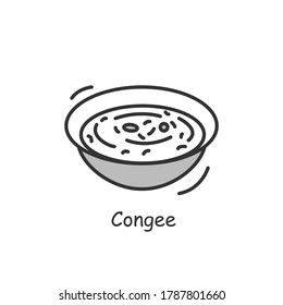 Congee icon. Simple traditional Chinese breakfast rice porridge bowl linear pictogram. Concept of tasty and easy cooking Asian food for pressure cooker recipes. Editable stroke vector illustration