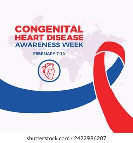 Congenital Heart Disease Awareness Week poster Vektorgrafik. Rot blaues Bewusstsein Band und Herz-Organ-Symbol. CHD Sensibilisierungswoche jedes Jahr 7-14 Februar. Wichtiger Tag