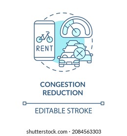 Congestion Reduction Blue Concept Icon. Bike Sharing Goal Abstract Idea Thin Line Illustration. Reducing Traffic Jam. Improving Road Conditions. Vector Isolated Outline Color Drawing. Editable Stroke