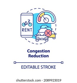 Congestion Reduction Concept Icon. Bike Sharing Goal Abstract Idea Thin Line Illustration. Reducing Traffic Jam. Avoiding Automobile Gridlock. Vector Isolated Outline Color Drawing. Editable Stroke