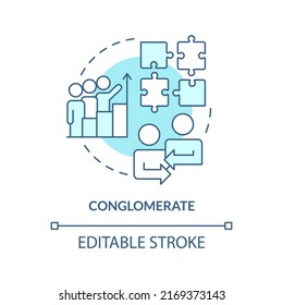 Conglomerate business merger turquoise concept icon. Different areas integration. Abstract idea thin line illustration. Isolated outline drawing. Editable stroke. Arial, Myriad Pro-Bold fonts used