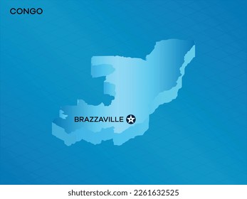 Congo 3D Isometric map with Capital Mark Kinshasa Vector Illustration Design