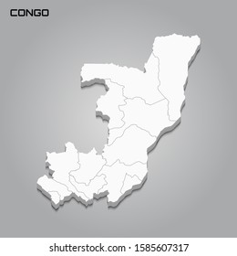 Congo 3d map with borders of regions. Vector illustration
