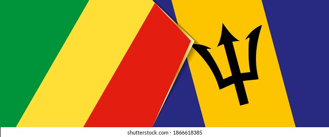 Congo and Barbados flags, two vector flags symbol of relationship or confrontation.