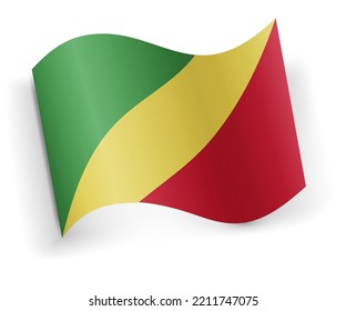 Congo Brazzaville flag bended and lying on white background