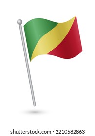 Congo Brazzaville flag on pole waving in the wind vector illustration
