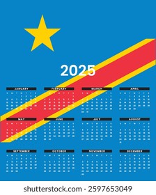 Congo calendar of 2025 stock vector