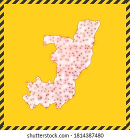 Congo closed - virus danger sign. Lockdown country icon. Black striped border around map with virus spread concept. Vector illustration.
