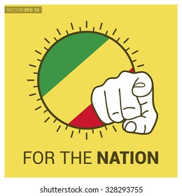 Congo country flag in Circle and pointing finger at viewer typography Ready for the Nation. Vector Illustration