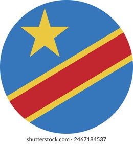 Congo Democratic flag. Congo Democratic circle flag. Flag icon. Standard color. Round flag. Computer illustration. Digital illustration. Vector illustration.