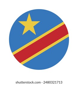 Congo Democratic flag. Congo Democratic circle flag. Flag icon. Standard color. Round flag. Computer illustration. Digital illustration. Vector illustration.