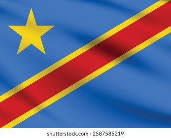 Congo Democratic flag official colors and proportion digital vector illustration. The wavy flag.