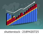 Congo Democratic Republic 3D bar chart graph with ups and downs, increasing values, Congo Democratic Republic country flag on 3D bar graph, upward rising arrow on data, news banner idea
