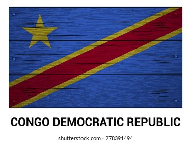 Congo Democratic Republic flag on wood texture background - vector illustration