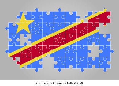 Congo Democratic Republic flag shape of jigsaw puzzle vector, puzzle map, Congo Democratic Republic flag for children and classroom, country logo asset, solve problem concept, flat design